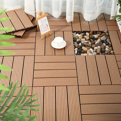 WPC Tile Teak Wood Composite Waterproof Interlocking Flooring Wood Deck Tile Plastic Base Outdoor DIY Floor Tiles