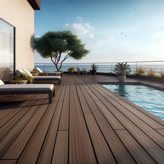 138*22.5mm Uv-Resistant Teak Wpc Decking With Timber Grain Surface Wood Grain Outdoor Decking