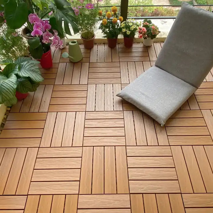 New Design DIY WPC Deck With Grass Outdoor Garden Eco-Friendly Flame Retardant Composite WPC DIY Decking Tiles