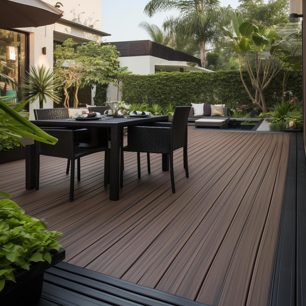 Outdoor Flooring With Interlocking Deck Tiles Timber Plank Sheets PVC WPC Timber Waterproof Wood Plastic Composite Decking Outdoor
